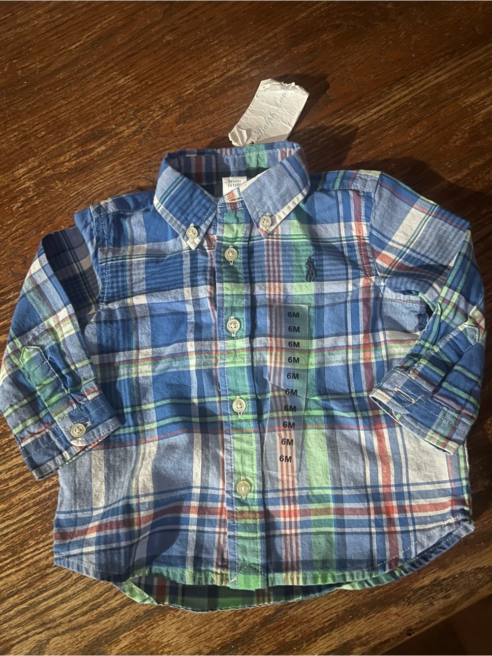 Ralph Lauren Blue, Green & White Plaid Button-Down Shirt